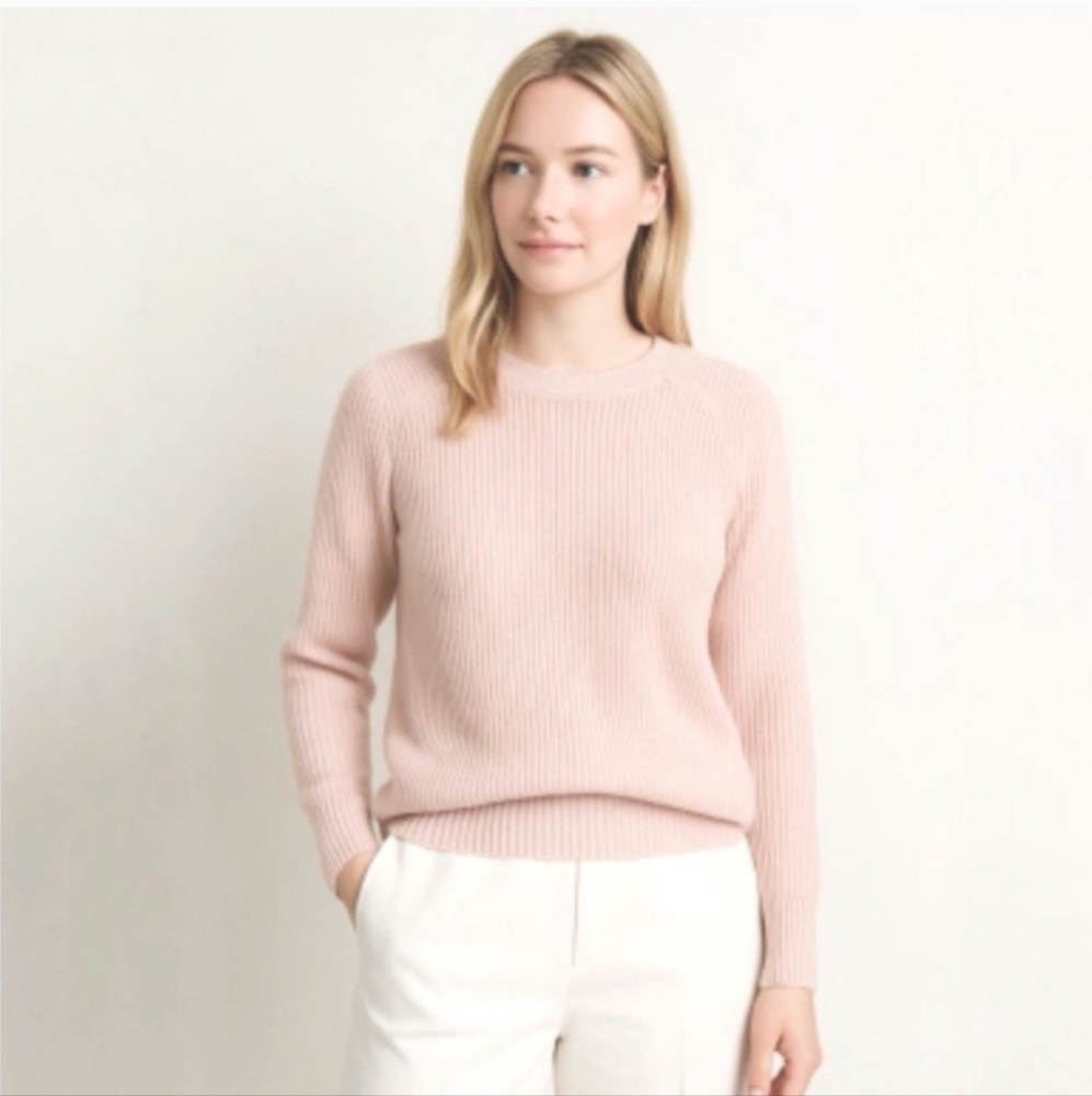 White + Warren Pink Cashmere Sweater Ribbed Crewneck Pullover SMALL